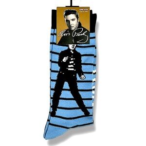 Elvis Presley Men’s Novelty Socks Blue Black Stripe Adult Unisex One Size NEW